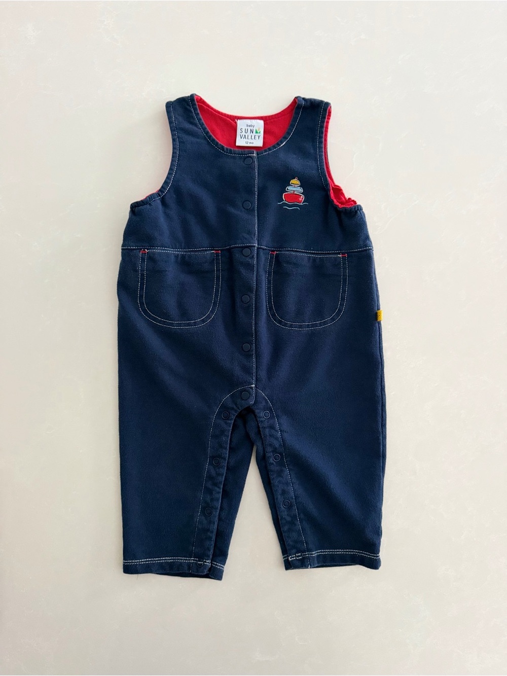 Vintage Baby Sun Valley Nautical Marine Overalls Romper • Size 12M